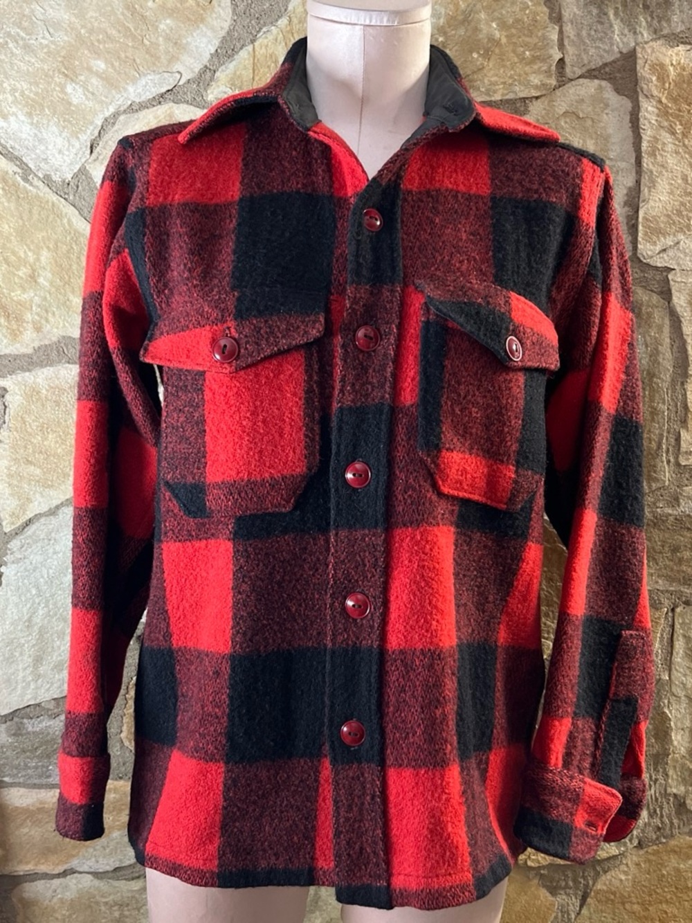 Woolrich Red and Black Buffalo Plaid Wool Shirt Jacket